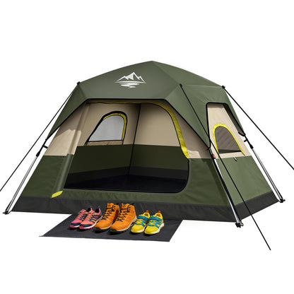 4 Person Instant Camping Tent - Waterproof Pop Up Tents for Camping with Rainfly, Large Family Tent with Pre-Attached Poles, 60S Easy Setup, Upgraded Ventilation with Welcome Mat