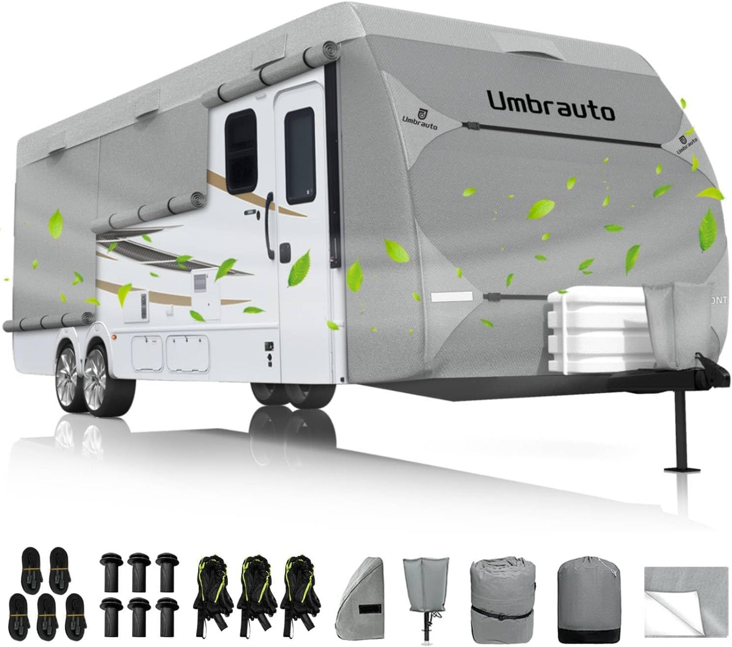 Umbrauto RV Cover 27-30ft: 7 Layers Travel Trailer Cover, Waterproof Camper Cover, Toy Hauler Cover with Tongue Jack Cover, Extra Windproof Ropes, Gutter Covers