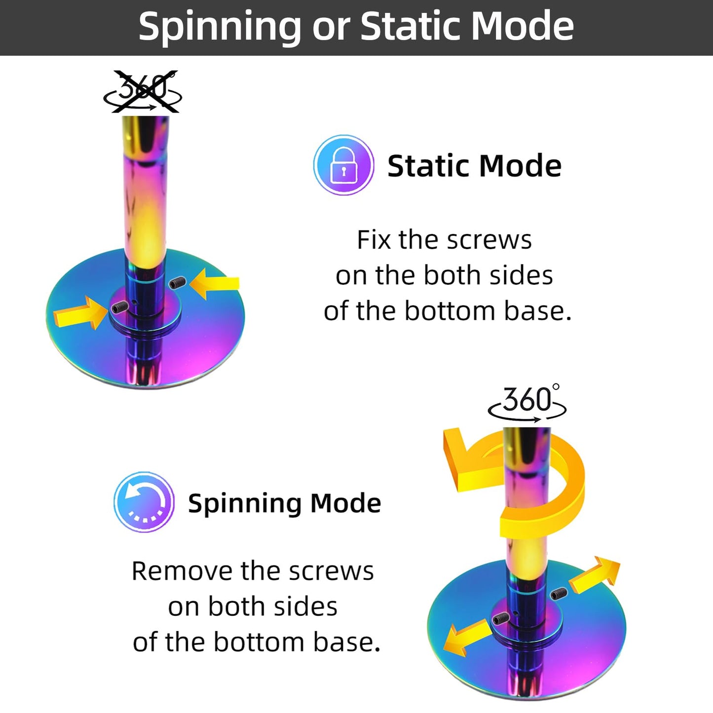 PRIOR FITNESS Fixed Dance Pole Kit Safer & Sturdy, Premium 45mm Spinning & Static Dancing Pole Heavy-Duty Steel, Adjustable Height 7.3ft to 8.86ft Professional Grade Excellent for Home Exercise Studio