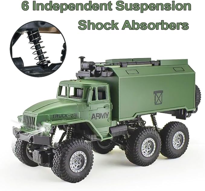 RC Military Truck for Boys 4-7 1:16 Remote Control 4WD Off-Road Crawler Army Cars Toys with 2 Rechargeable Batteries All Terrain Toy Vehicle with Lights Birthday for Kids