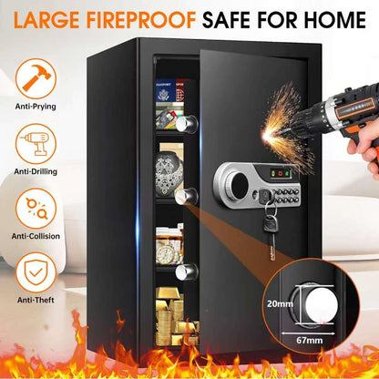 5.2 Cuft Large Fire Safes for Home, Security Safe Box Fireproof Waterproof with Digital Keypad, Key Lock and 3 Removable Shelves, Anti-Theft Fireproof Safe for Document Money Valuables