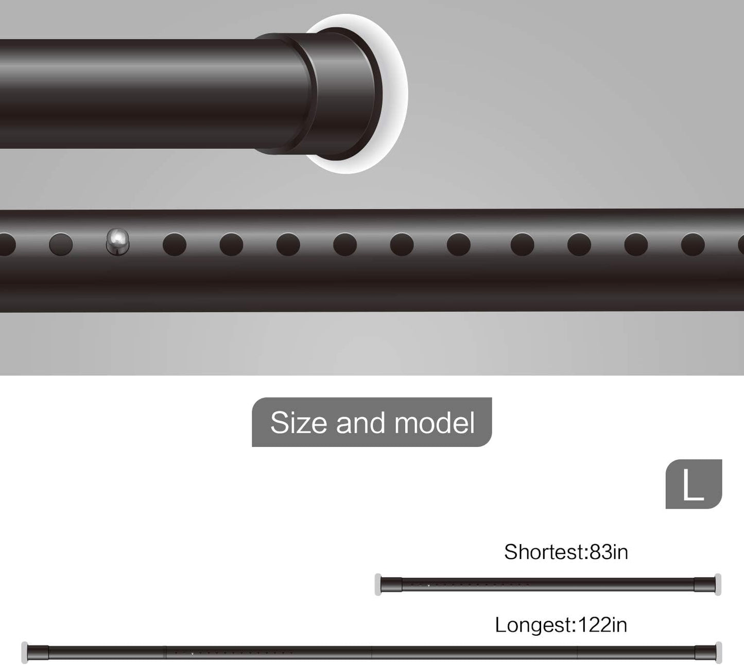 Vailge Curtain Tension Rod - Adjustable No-Drill Room Divider, 83-122 Inch, Black Finish