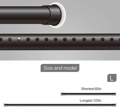 Vailge Curtain Tension Rod - Adjustable No-Drill Room Divider, 83-122 Inch, Black Finish