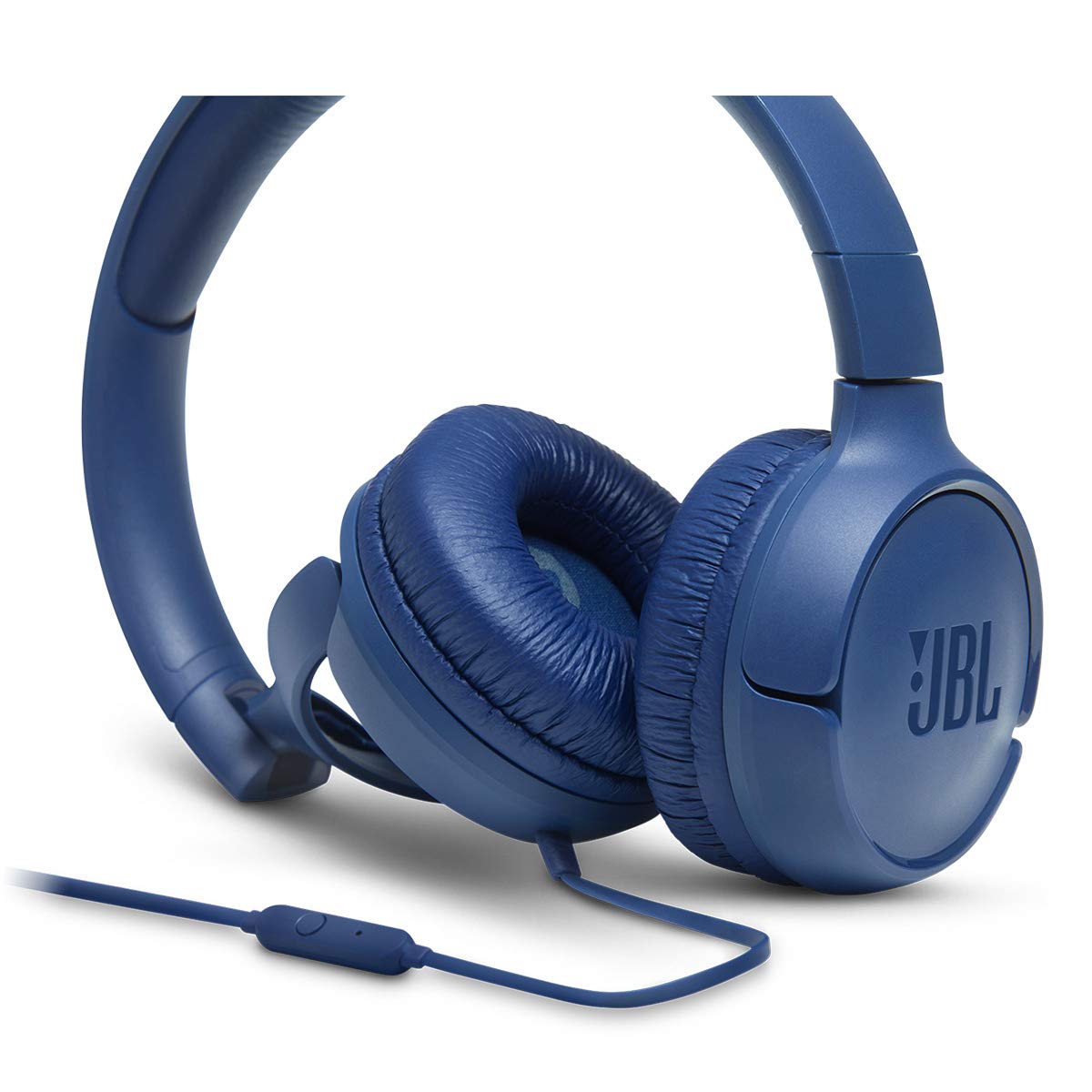 JBL Tune 500 - Wired on-ear headphones, JBL Pure Bass Sound, 1-button remote/mic, Tangle-free flat cable, Lightweight and foldable design, Ask Siri or Google Now (Blue)