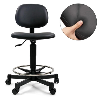 SigmaForce Ergonomic PU Leather Drafting Chair, 21"-31" Adjustable Height, 18" Footring, Padded Sponge Seat, 300 lb Capacity, Comfortable Back Support Task Stool for Lab, Workshop and Home Office