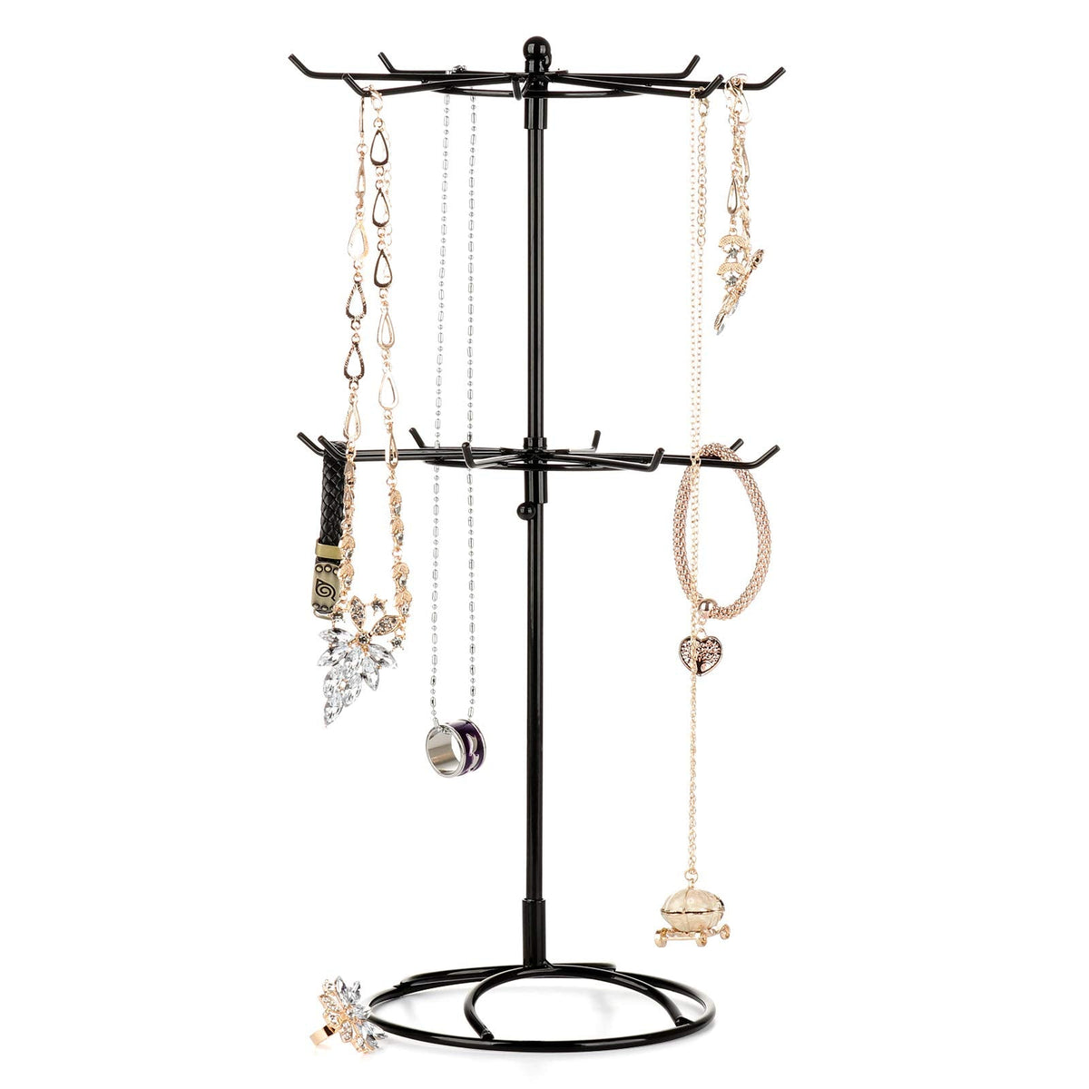 2 Tier Jewelry Display Holder,Retail Spinner Display Stand,Rotating Bracelet Storage Rack,Dressing Table,Black
