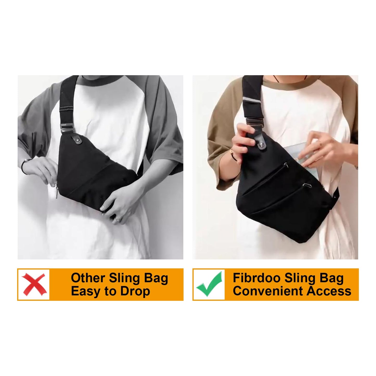 Fibrdoo Multi-pocket Chest Bag, Anti-Theft Shoulder Bag, Waterproof Sling Crossbody Bag, for Men Bicycle Hiking Jogging, Black