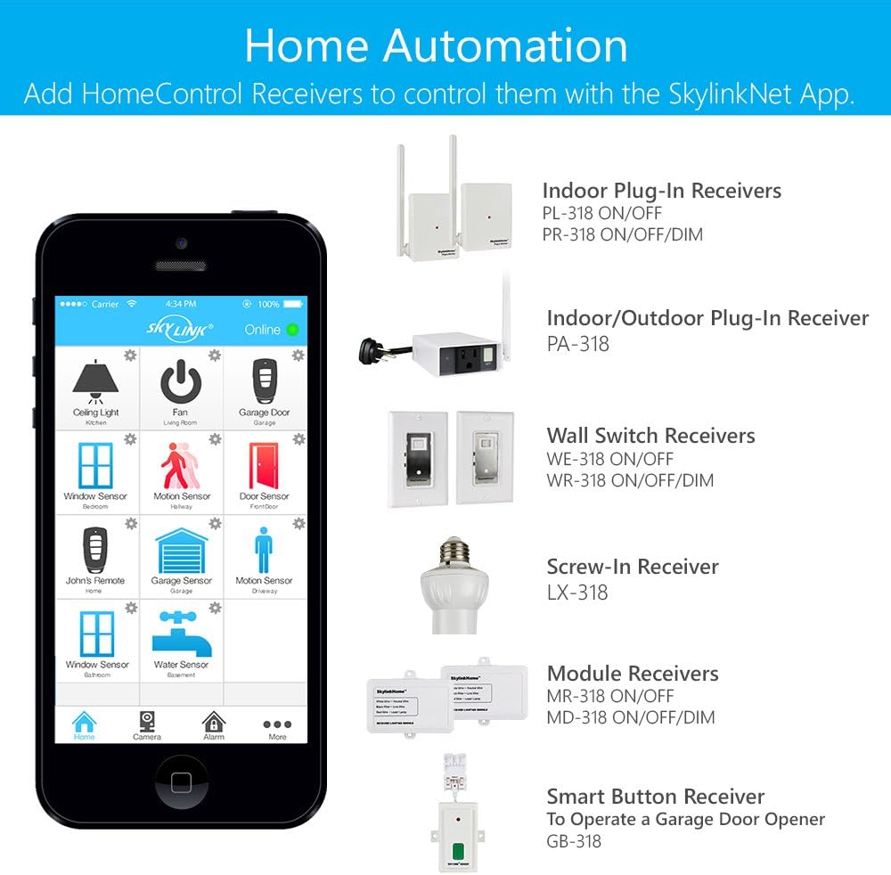 SKYLINK SK-250 Deluxe Connected Wireless Security Alarm Automation System with Camera Compatible with iOS, Android, Echo Alexa, Google Home and IFTTT and No Monthly Fees, 1 Count (Pack of 1), White