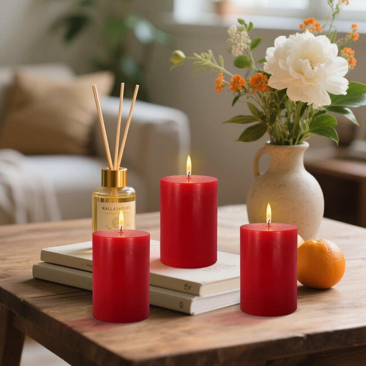 6 Pack Unscented Dripless Smokeless Red Pillar Candles, 2.75x3.25 Inch Cylinder Wax Candles for Home Table Holiday Party Spa Decor Emergency
