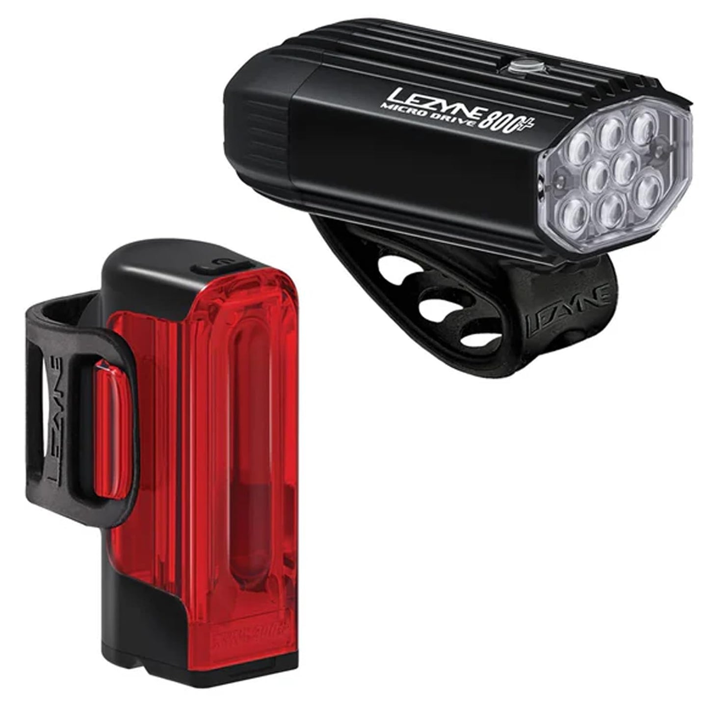 LEZYNE Micro Drive 800+ LED Bike Light Set | 800 Lumen CNC Aluminum Front Light with Rear Light Options | IPX7 Waterproof Cycling Illumination with High-Visibility Safety Modes, Strip Drive 300+ Rear