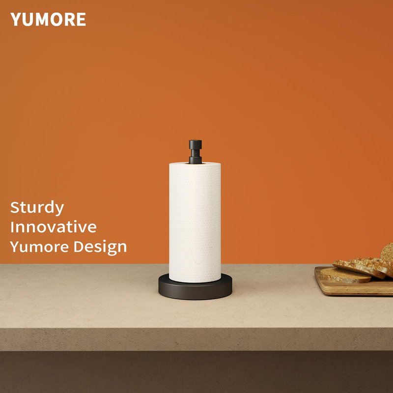 YUMORE Paper Towel Holder Countertop, Black Paper Towel Holder with Weighted Base Non Slip, Standing Paper Towel Roll Holder for Kitchen Bathroom, Stainles Steel (Matte Black)