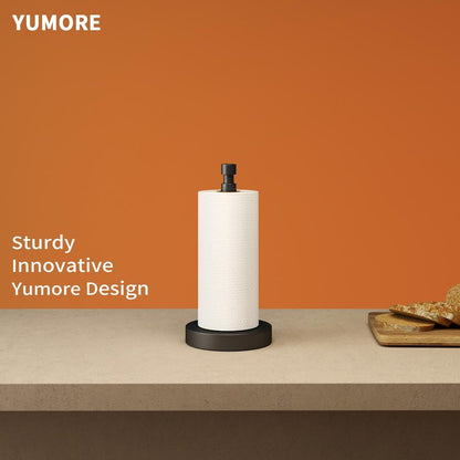 YUMORE Paper Towel Holder Countertop, Black Paper Towel Holder with Weighted Base Non Slip, Standing Paper Towel Roll Holder for Kitchen Bathroom, Stainles Steel (Matte Black)