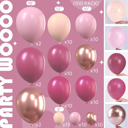 PartyWoo Balloon Arch Kit - Dusty Pink Garland with 100 Balloons in Various Sizes for Weddings & Events