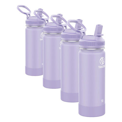 Takeya Actives Water Bottle, Insulated Stainless Steel | Straw Lid | Dishwasher Safe | 18 oz | Pack of 4
