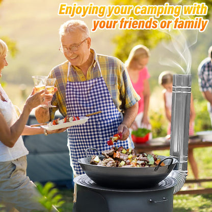 Coal Wood Stove, 1 Set Of Multifunctional Portable Removable Iron Firewood Cooking Stove, Mobile Camping Stove for Outdoor Camping, Tent Heating, Fishing, Cooking (43 cm + 3 oven rings)