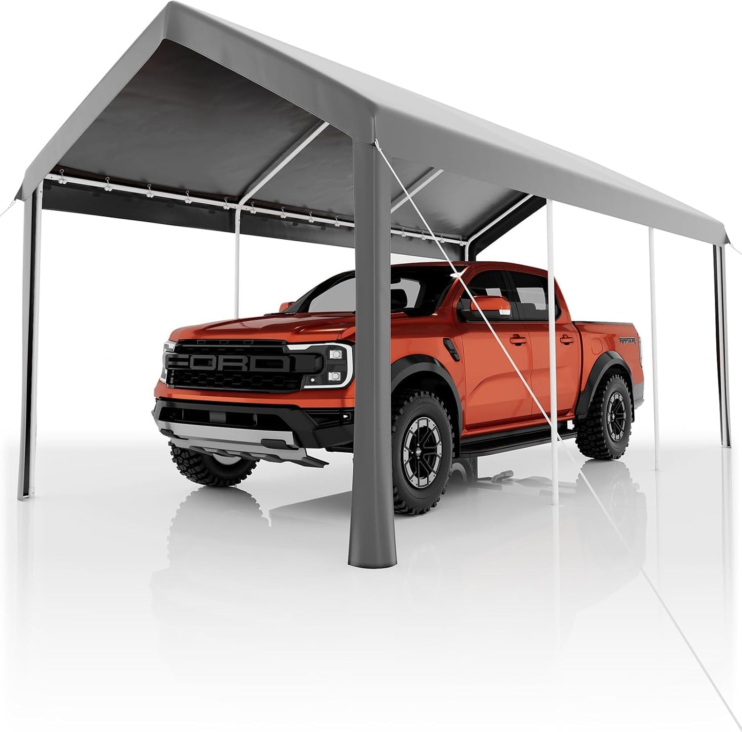 10x20 Heavy Duty Carport Galvanized Steel Outdoor Car Canopy with UV Resistant and Water Resistant PE Cover Portable Garage for SUV Truck Boat and Outdoor Equipment, Gray