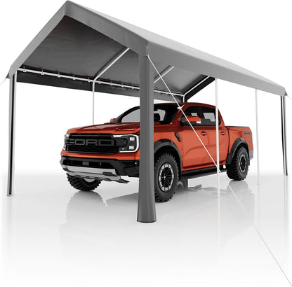10x20 Heavy Duty Carport Galvanized Steel Outdoor Car Canopy with UV Resistant and Water Resistant PE Cover Portable Garage for SUV Truck Boat and Outdoor Equipment, Gray