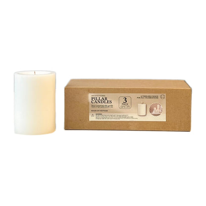 Pillar Candles 2.8x4 Inch 3 Pack Ivory – CW Studio Unscented 45-Hour Long Burn, Smokeless Dripless Premium Wax with Cotton Wick – for Weddings, Events, Home & Rustic Decor