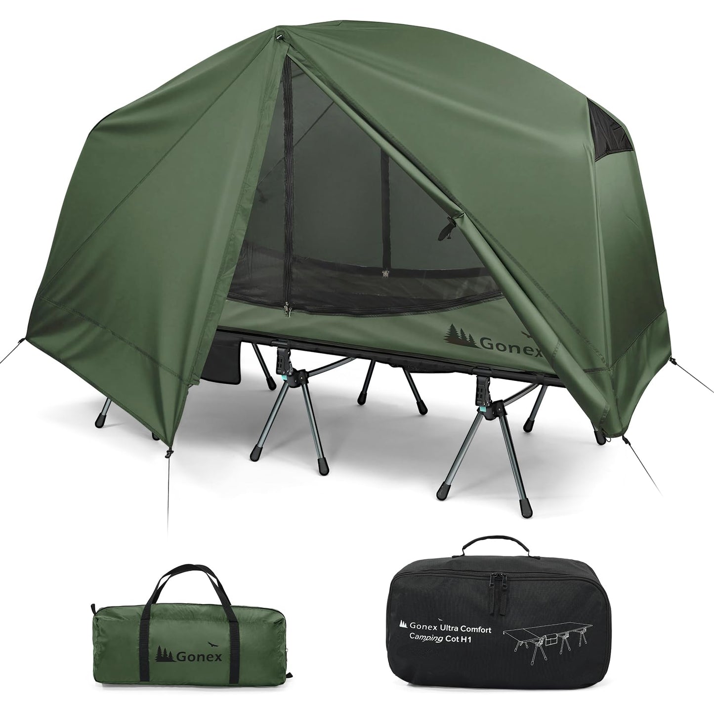Gonex 31.5“ Camping Tent Cot for Adults, 1-Person Off-Ground Folding Portable Easy Set-up Tent Cot Combo Supports 350lbs for Hiking, Backpacking, Car & Motorcycle Camping - Army Green