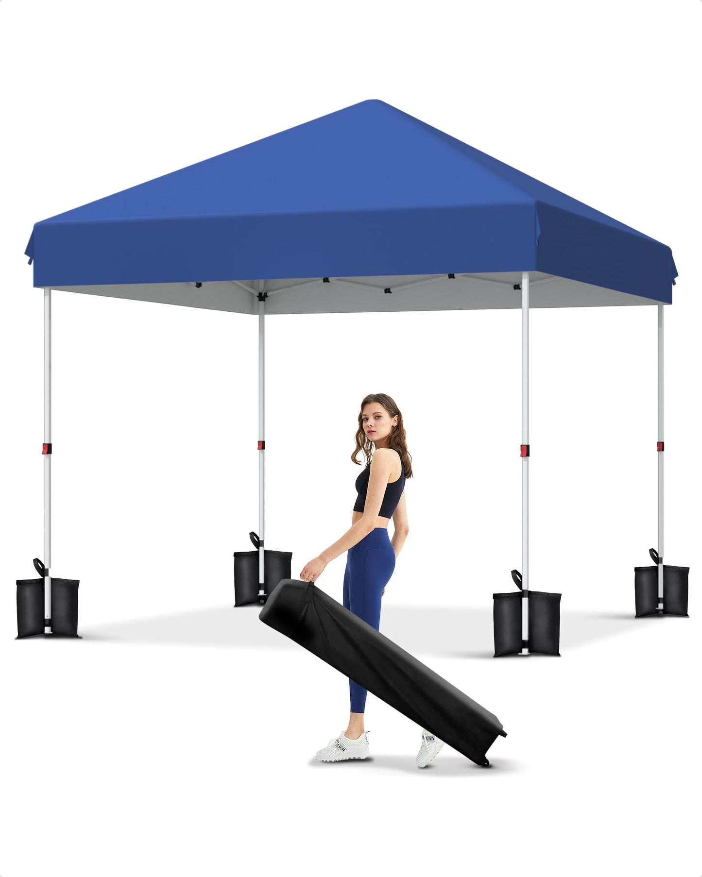 GarveeLife 10x10 Pop Up Canopy with One Button Push Setup - Heavy Duty Outdoor Canopy Tent with Portable Roller Bag - 3 Adjustable Height, 4 Weight Bags, 8 Stakes & 4 Guy Ropes Included, Blue