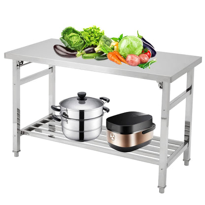 Garvee 48x24 Inch NSF Stainless Steel Folding Table – Heavy-Duty Commercial Prep Table for Kitchen, Restaurant & Home, 500 lbs Capacity with Adjustable Undershelf, Easy to Assemble