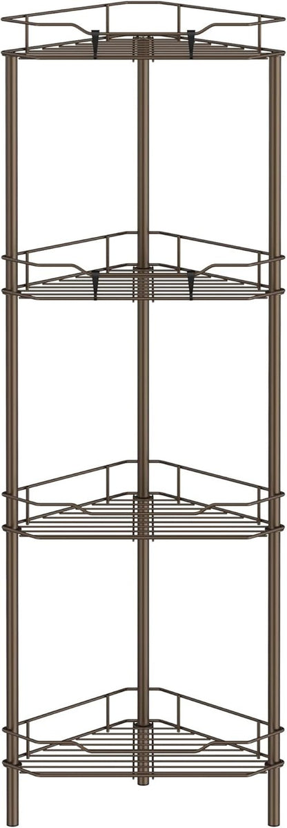 HuggieGems 4-Tier Floor Standing Corner Shower Caddy Organizer - Bronze Bathroom Shelf with Hooks