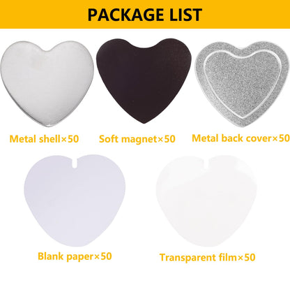 50 Sets Heart-Shaped Fridge Magnet Maker Supplies for Button Maker Machine Heart Shape 2.28 inch/58mm, Includes Metal Cover, Button Back Cover, Soft Magnet, Clear Film,Blank Paper,Children DIY Gift