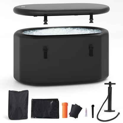 GYMAX Cold Plunge Tub, XL 129 Gal Oval Ice Bath Tub with Lid, Backpack, Pump & Floor Mat, Portable Inflatable Ice Bath for Cold Water Therapy, Ice Tubs for Cold Plunge Indoor Outdoor Home Gym (Black)