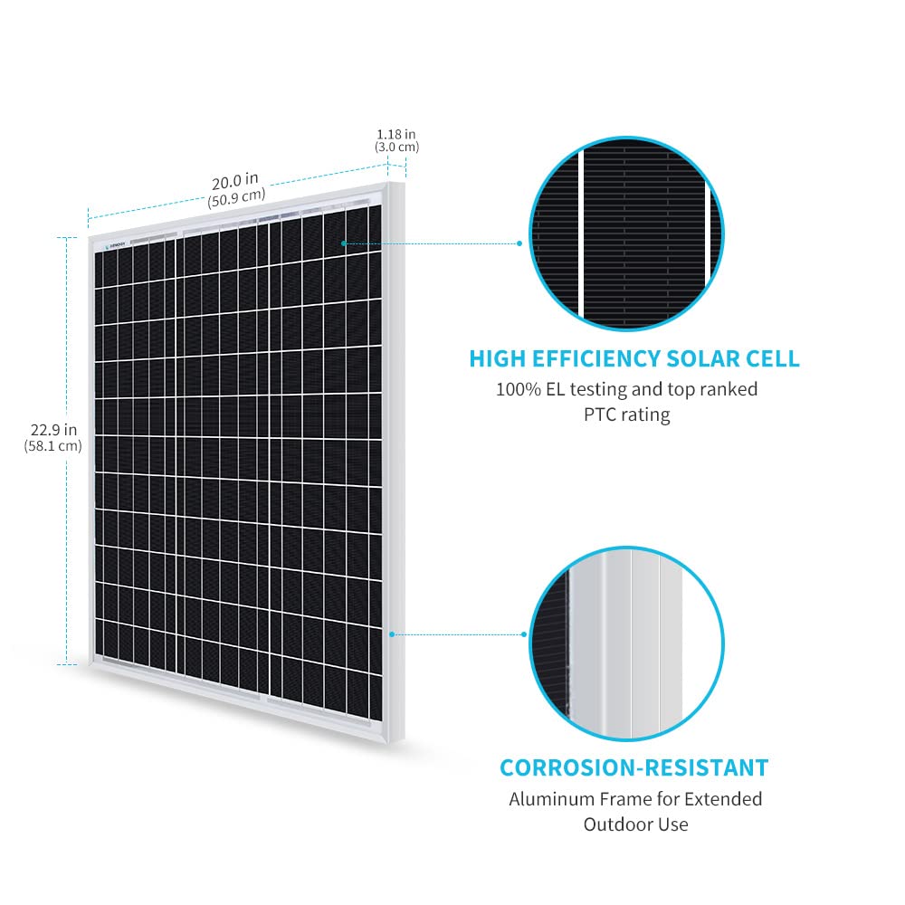 Renogy Solar Panel 50 Watt 12 Volt, High-Efficiency 50W Solar Panel Monocrystalline PV Module Power Charger for RV Marine Rooftop Farm Battery and Other Off-Grid Applications