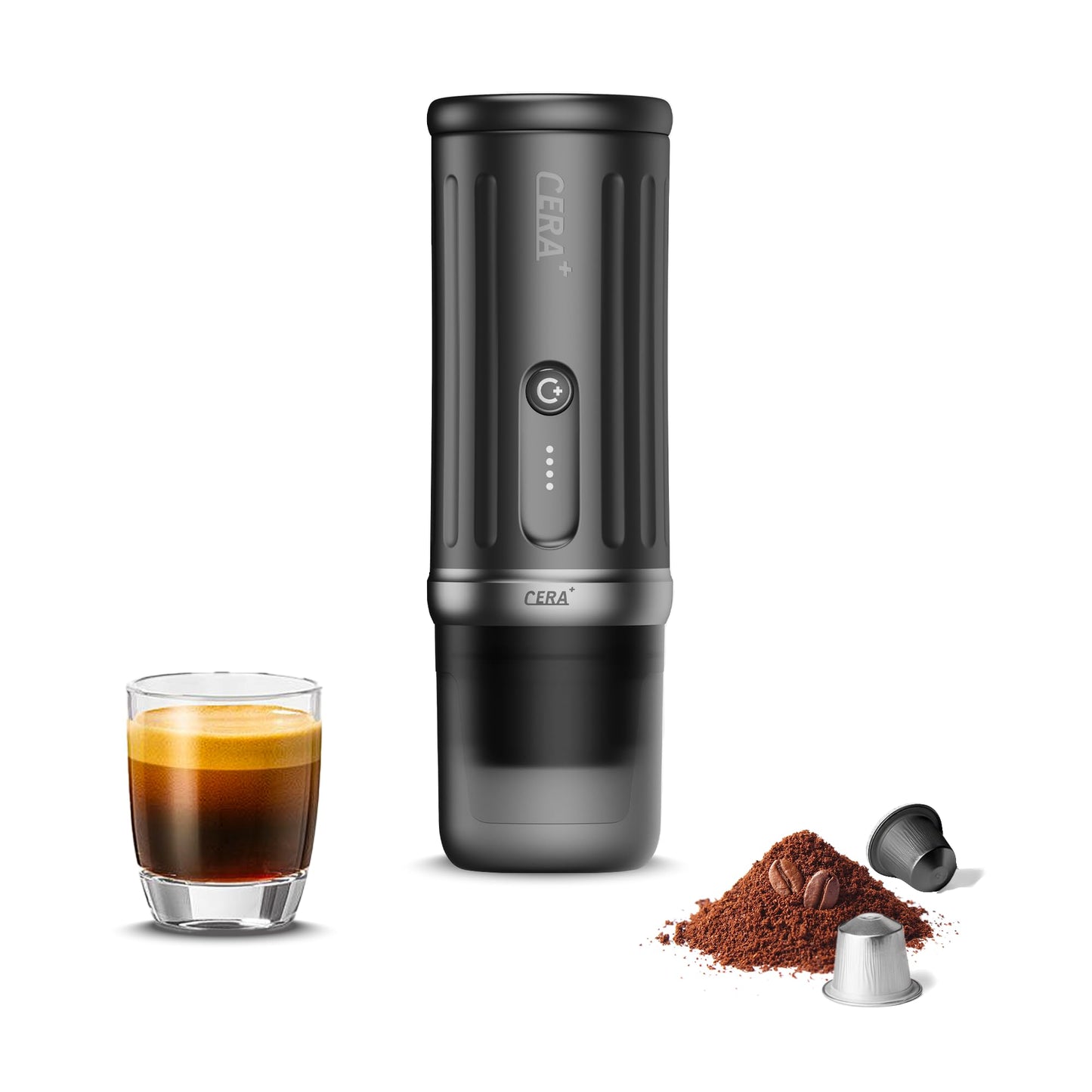 CERA+ PCM03S Portable Coffee Maker Electric Espresso Machine, Self-Heating 8 Cups per Charge & 20 Bar Small Coffee Maker for Travel & RV, Single Serve Coffee Maker Works with NS Capsules & Grounds