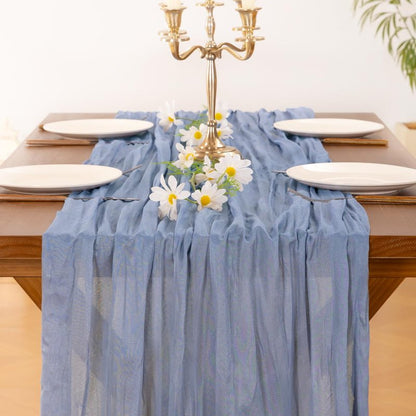Socomi 3pcs Dusty Blue Summer Cheesecloth Table Runner Boho Rustic Gauze 120 inch 10FT Cheese Cloth Sheer Runner for Wedding Party Baby Shower Birthday Home Decor Holiday Decorations