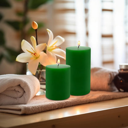 Green Pillar Candles Set of 3 - Dripless Unscented - 3x4, 3x6 & 3x8 inches Decorative Candles for Home Decor & Table Centerpieces