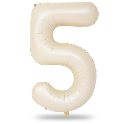 Beige Number 5 Balloon for Girls Boys, 40 Inch Large Cream Number 0-9 Foil Mylar Helium Digital Balloons Set for Women Men Birthday Graduation Anniversary Party Decorations Celebration Supplies
