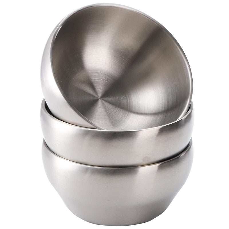 Youeon 3 Pack 28 Oz SUS304 Brushed Stainless Steel Bowls, Double Wall Insulated Bowls, Stainless Steel Soup Bowl for Cereal, Ice Cream, Noodle, 6 Inch Bowl Set for Serving, Dishwasher Safe