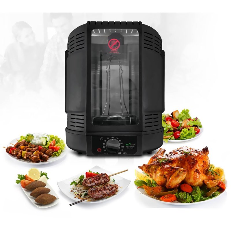 NutriChef Vertical Countertop Rotisserie Oven Roaster, Rotating Shawarma And Kebab Machine with Skewer and Rack, Basket Tower, Roasting Rack, Poultry Tower, Drip Tray, For Meat Chicken Turkey Lamb