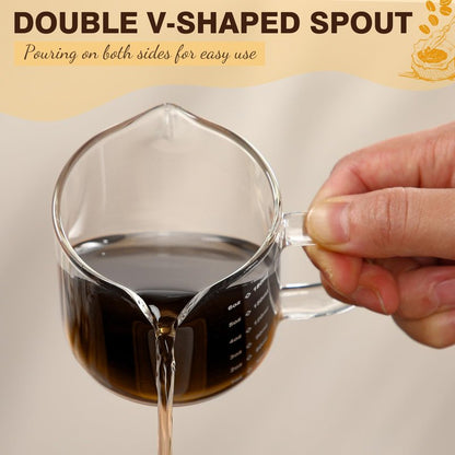 Patelai 4 Pcs 6oz/180ml Espresso Cups, Glass Measuring Cups with Double Spouts & Handle, Scale Espresso Shot Glass Milk Frothed Cup Coffee Accessories for Machines, Milk Frothed, and Bars