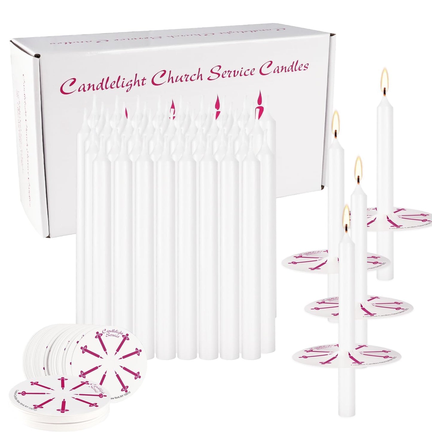 100 Pieces Church Candles- White Taper Candle Unscented with Drip Protectors-for Church Congregational Christmas Vigil-5 Inch Tall x 1/2 Inch Diameter