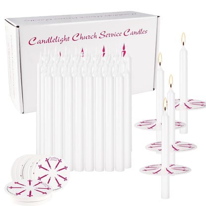 100 Pieces Church Candles- White Taper Candle Unscented with Drip Protectors-for Church Congregational Christmas Vigil-5 Inch Tall x 1/2 Inch Diameter