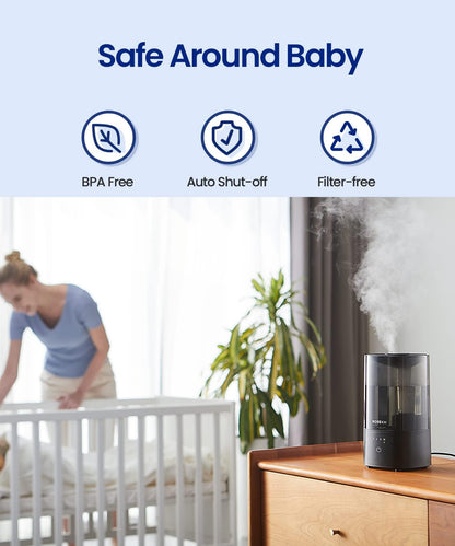 ROSEKM Cool Mist Humidifier - 2.0L Ultrasonic Design for Bedroom & Nursery | Quiet, Filterless, Black