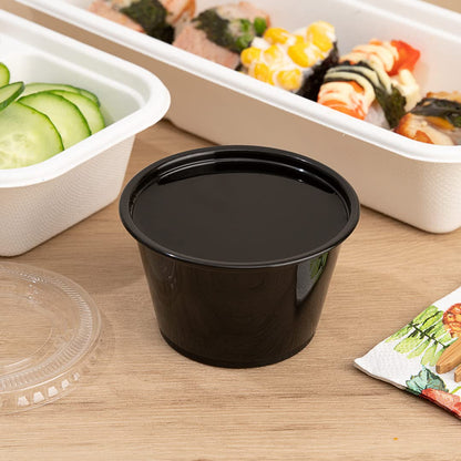 Restaurantware RW Base 4 Ounce Sauce Cups 2000 Microwave-Safe Condiment Cups - Crack-Resistant Disposable Black Plastic Portion Cups For Samples Sauces Or Toppings Lids Sold Separately