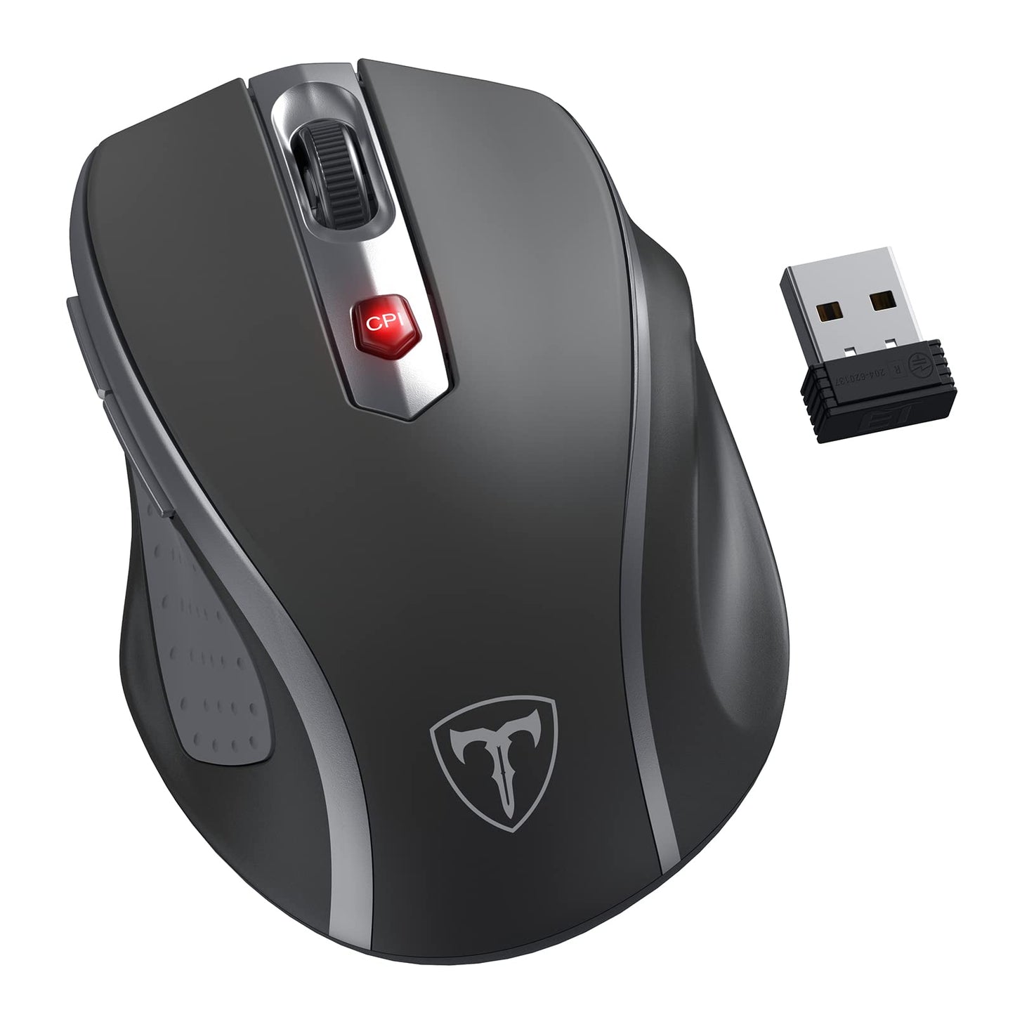 Wireless Mouse, D-09 Computer Mouse USB Cordless Mice for Laptop, Ergo Grips, Lightspeed 5-Level 2400 DPI, 16 Months Battery, Portable for PC Mac Chromebook (Black)