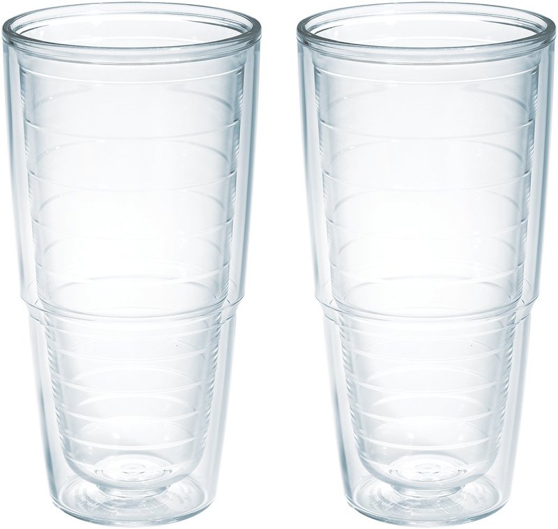 Tervis Clear & Colorful Tabletop Made in USA Double Walled Insulated Tumbler Travel Cup Keeps Drinks Cold & Hot, 24oz - 2pk, Clear