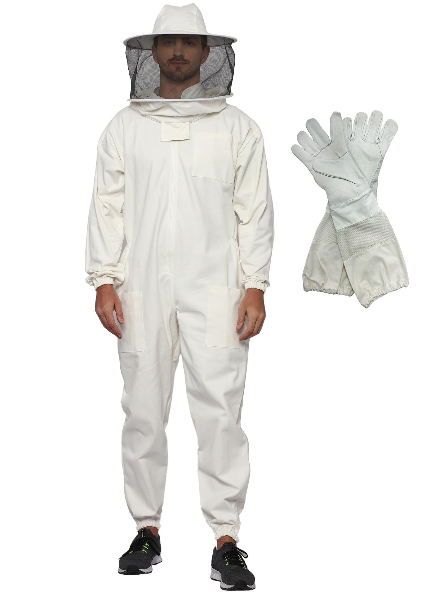 BEEATTIRE Professional Bee Suit With Round Hood Veil- Thick Cotton Bee Suit Sting-less Protection Pro Beekeeper Suit Bee Keeper Suite Trajes De Apicultura Beekeeping Coverall With Bee Gloves 3XL