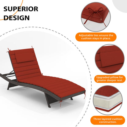 Sundale Outdoor Olefin Quilted Lounge Cushion Set of 2, Patio Foldable Chaise Lounger Cushion, Water-Resistant Lounge Chair Pad with Straps Red, 72 x 21 inches