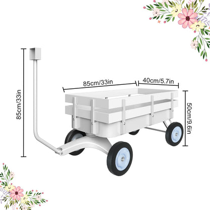 White All-Terrain Wagon, Wedding Flower Girls Wagon Cart with Handle, Utility Steel Cargo Wagons with Removable Wooden Side Panels (White, Small)