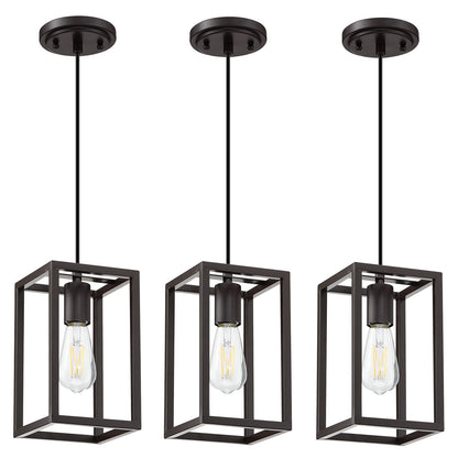 Dolaimy House 3 Pack Rustic Farmhouse Pendant Light, Metal Cage, Oil-Rubbed Bronze Finish, Model 3142CD102