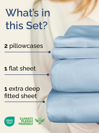 Skiennix Extra Deep Twin Sheet Set - 4 Piece Cooling Bedding - Soft, Wrinkle-Free Sky Blue