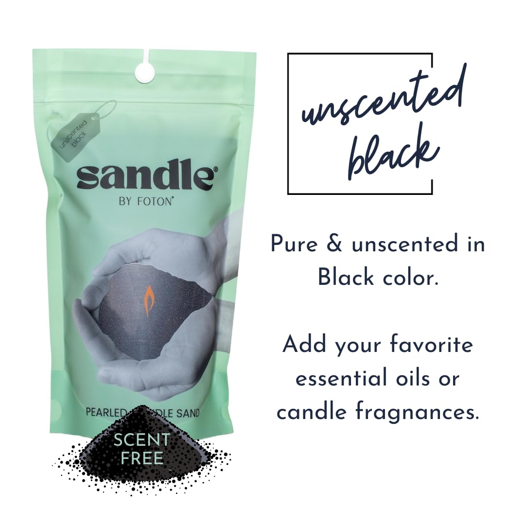Sandle by Foton Pearled Candle 10 Oz – Black Unscented, Non Toxic Luxury Long Lasting Sand Candles up to 60 Hours - Refillable Sand Candle with 15 Wicks for Candles Making