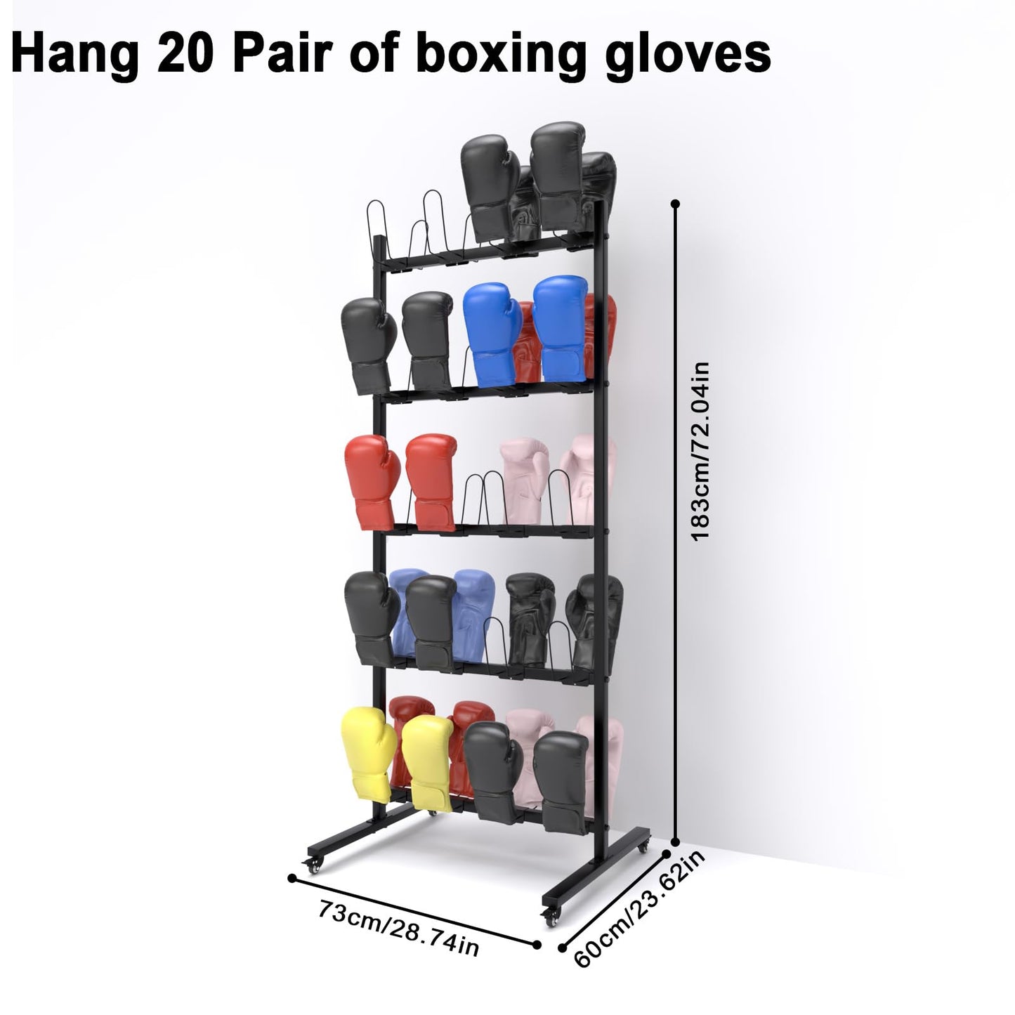 SHZYJBRY Metal Boxing Gloves Drying Rack, Boxing Glove Storage with Universal Wheels to Slide, Metal Boxing Gloves to Dry Out, Holds 20 Pair of Gloves, Black