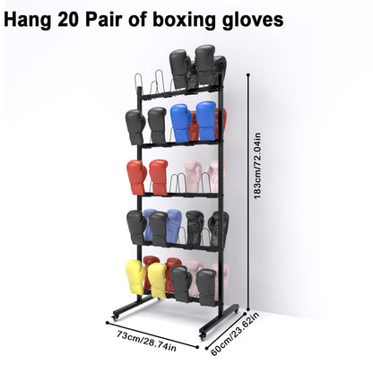 SHZYJBRY Metal Boxing Gloves Drying Rack, Boxing Glove Storage with Universal Wheels to Slide, Metal Boxing Gloves to Dry Out, Holds 20 Pair of Gloves, Black